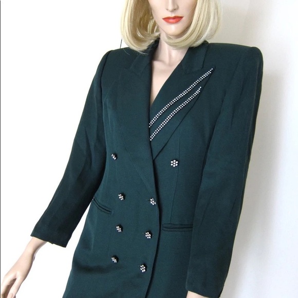 True Vintage 80s New Wave Jacket Forest Green Eighties Criscione NY New York XS - Picture 1 of 5